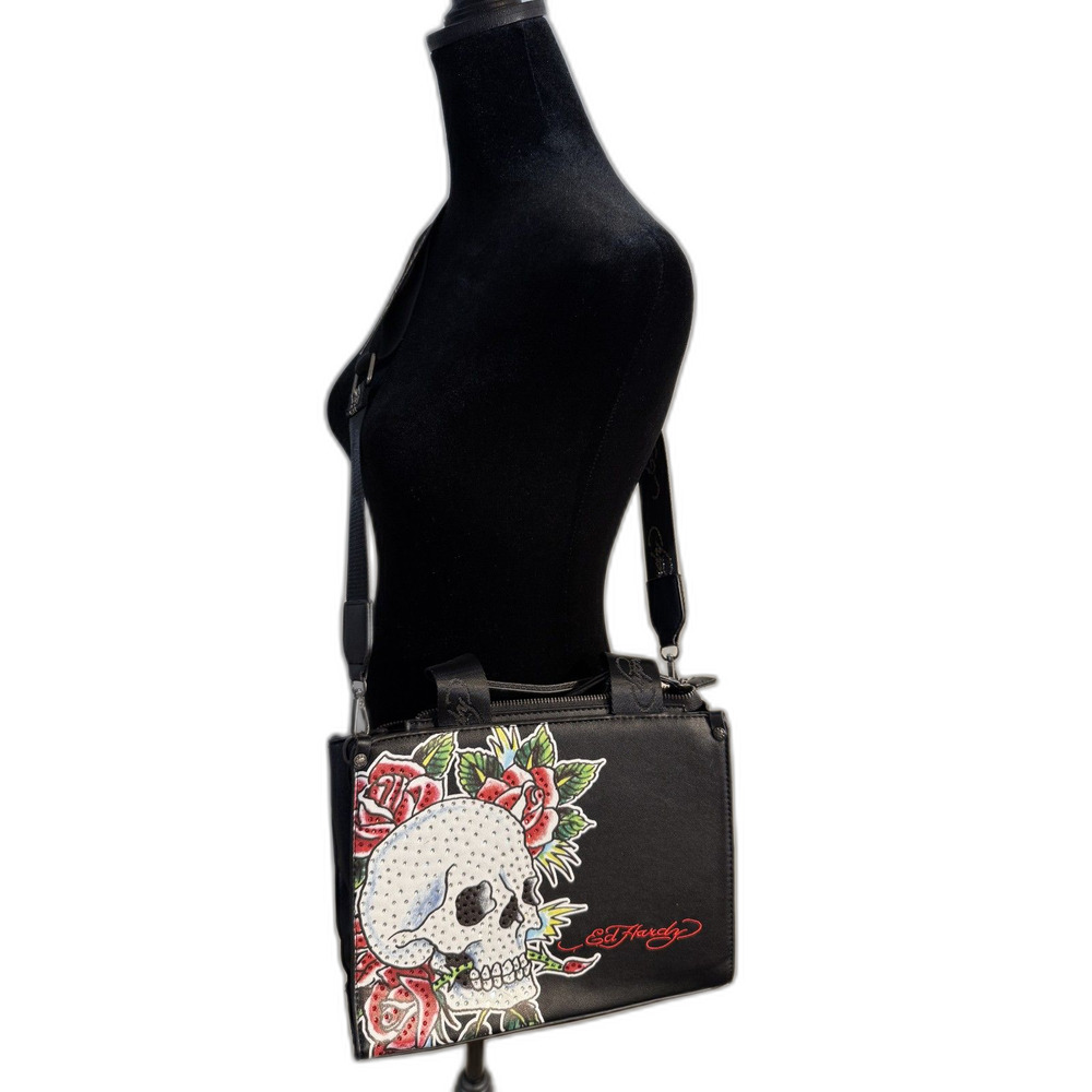 Ed Hardy Black Skull & Roses Crossbody Bag — Y2K Icon